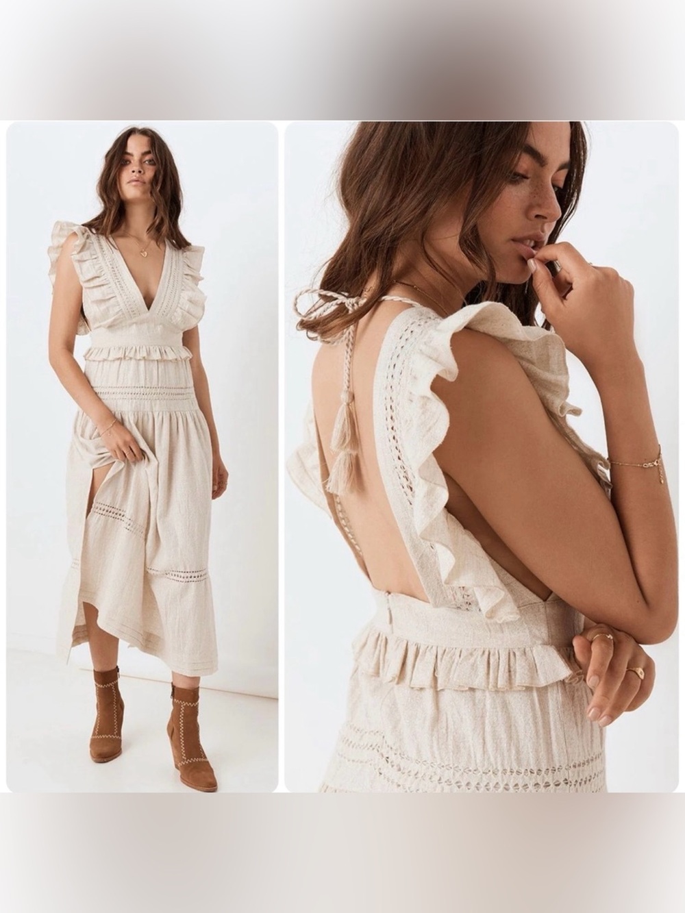 Spell & The Gypsy Collective Frill Biscuit Cream Ruffle Maxi Dress NWOT